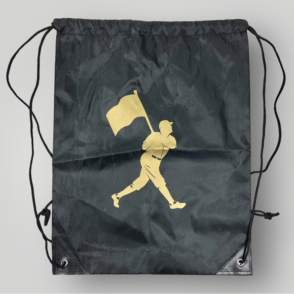Baseballism Gold Babe Ruth Logo Black Drawstring Bag - Picture 1 of 5